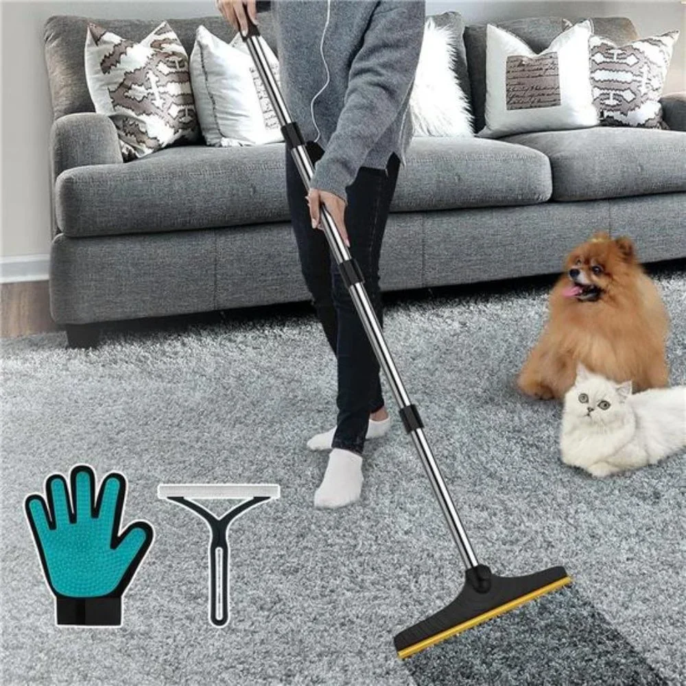 3 PCS Carpet Rake Set for Pet Hair Removal with 60” Adjustable Long Handle